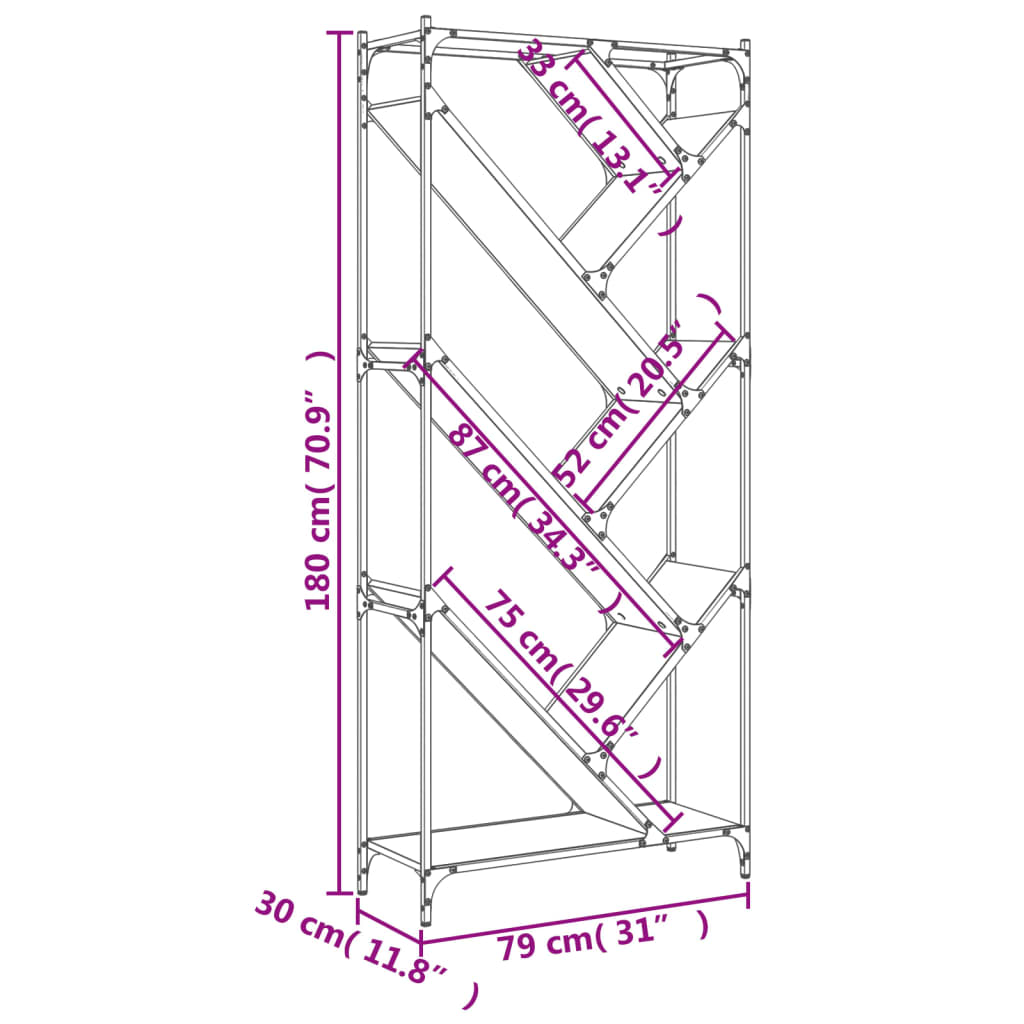 Bokhylle sonoma eik 79x30x180 cm konstruert tre og metall