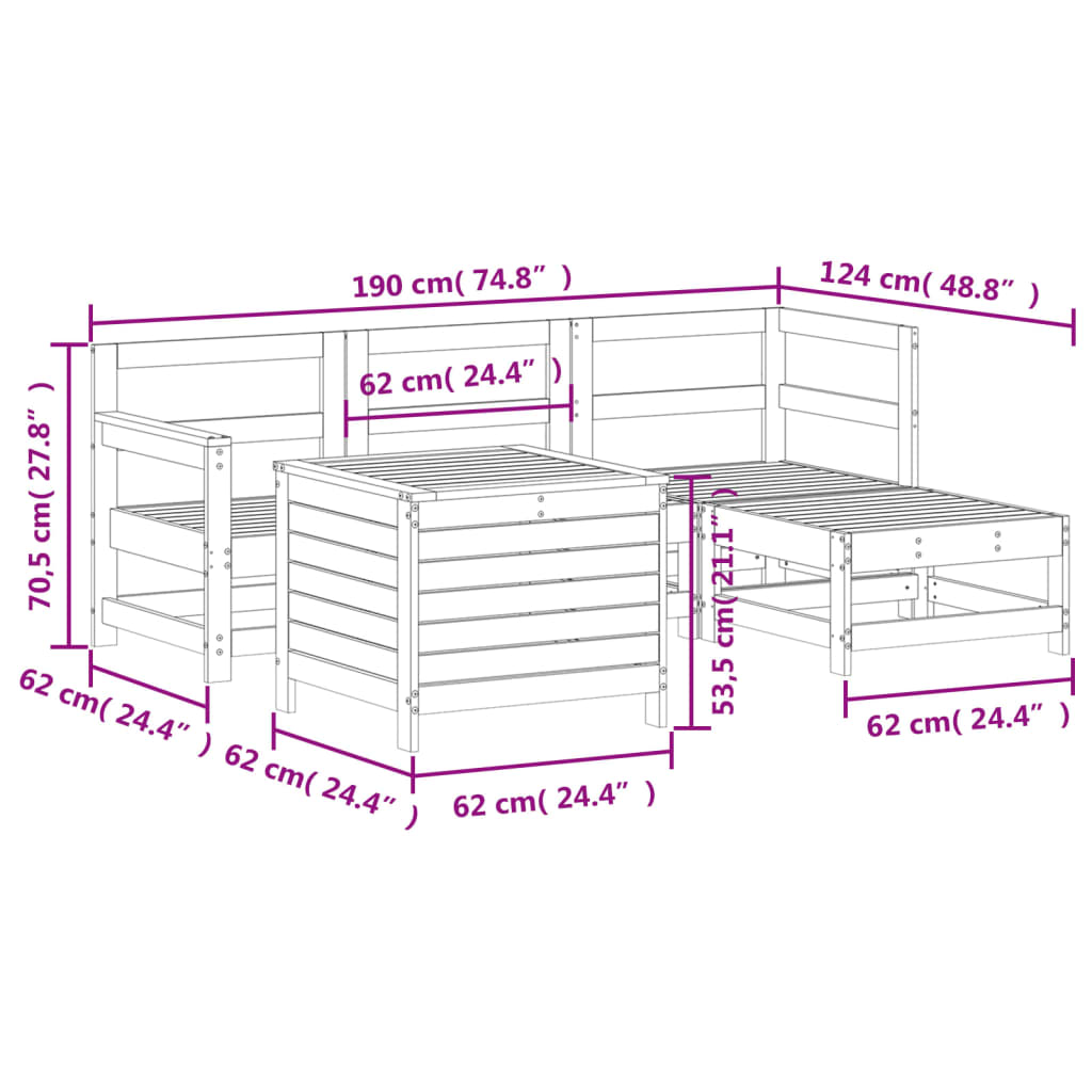 Hagesofasett 5 deler heltre furu