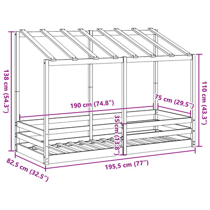Barneseng med tak hvit 75x190 cm heltre furu