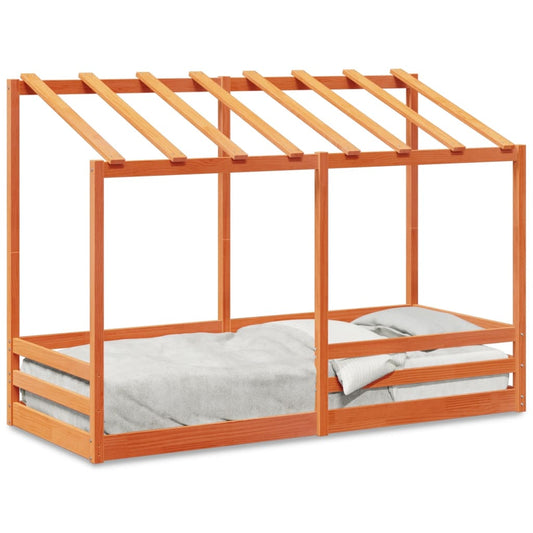 Barneseng med tak voksbrun 75x190 cm heltre furu