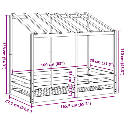 Barneseng med tak 80x160 cm heltre furu
