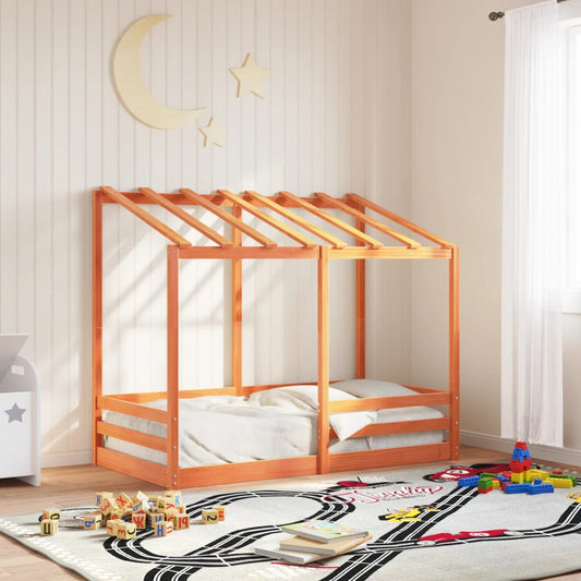 Barneseng med tak voksbrun 80x160 cm heltre furu