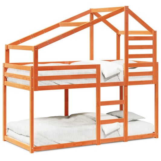 Barneseng med tak voksbrun 80x200 cm heltre furu