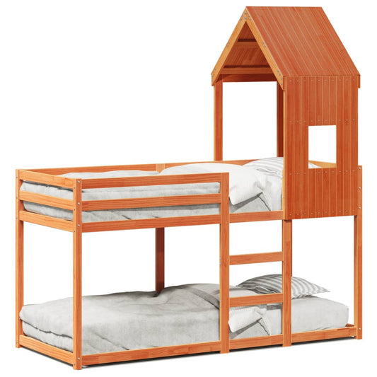 Barneseng med tak voksbrun 80x200 cm heltre furu