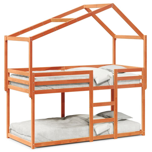 Barneseng med tak voksbrun 80x200 cm heltre furu