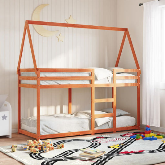 Barneseng med tak voksbrun 80x200 cm heltre furu