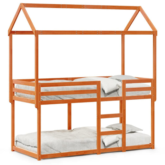 Barneseng med tak voksbrun 80x200 cm heltre furu