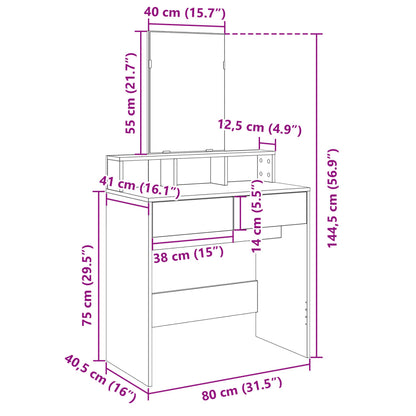 Sminkebord med speil sonoma eik 80x41x144,5 cm