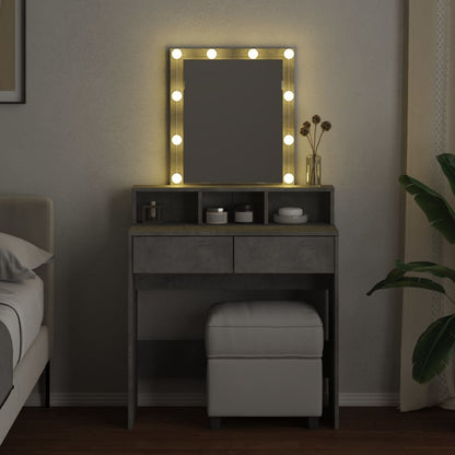 Sminkebord med LED betonggrå 80x41x144,5 cm