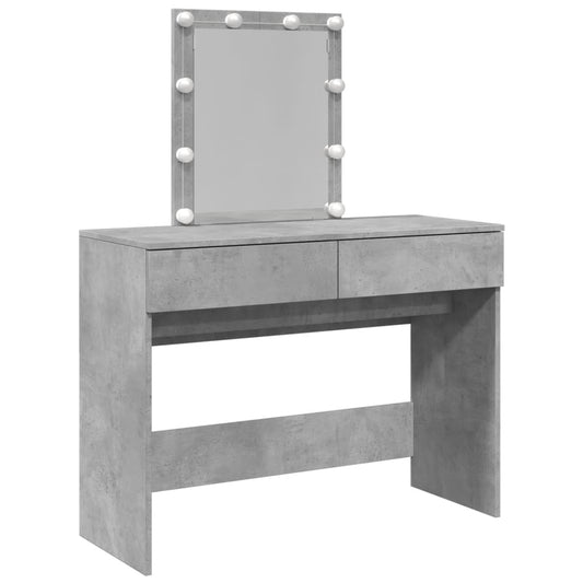 Sminkebord med LED betonggrå 100x40x130 cm