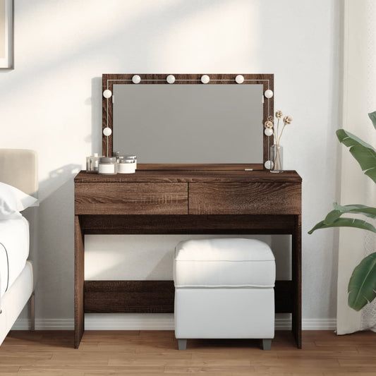 Sminkebord med LED brun eik 100x40x120 cm
