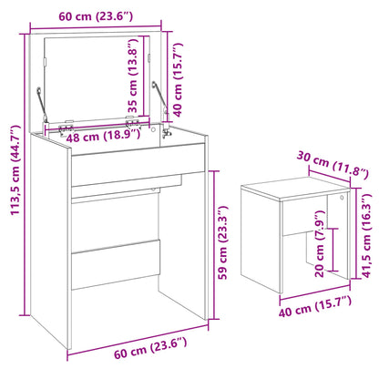 Sminkebord med krakk sonoma eik 60x40x113,5 cm