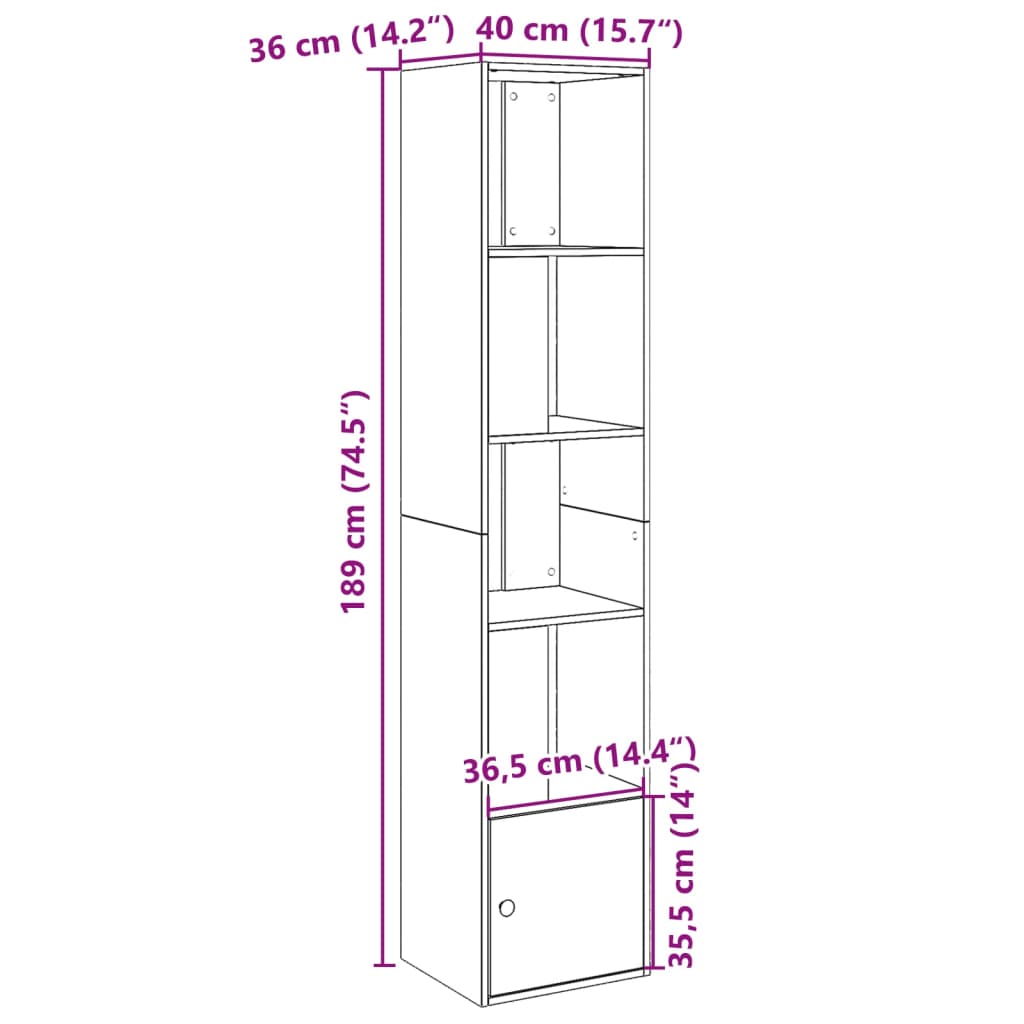Bokhylle svart 40x36x189 cm konstruert tre