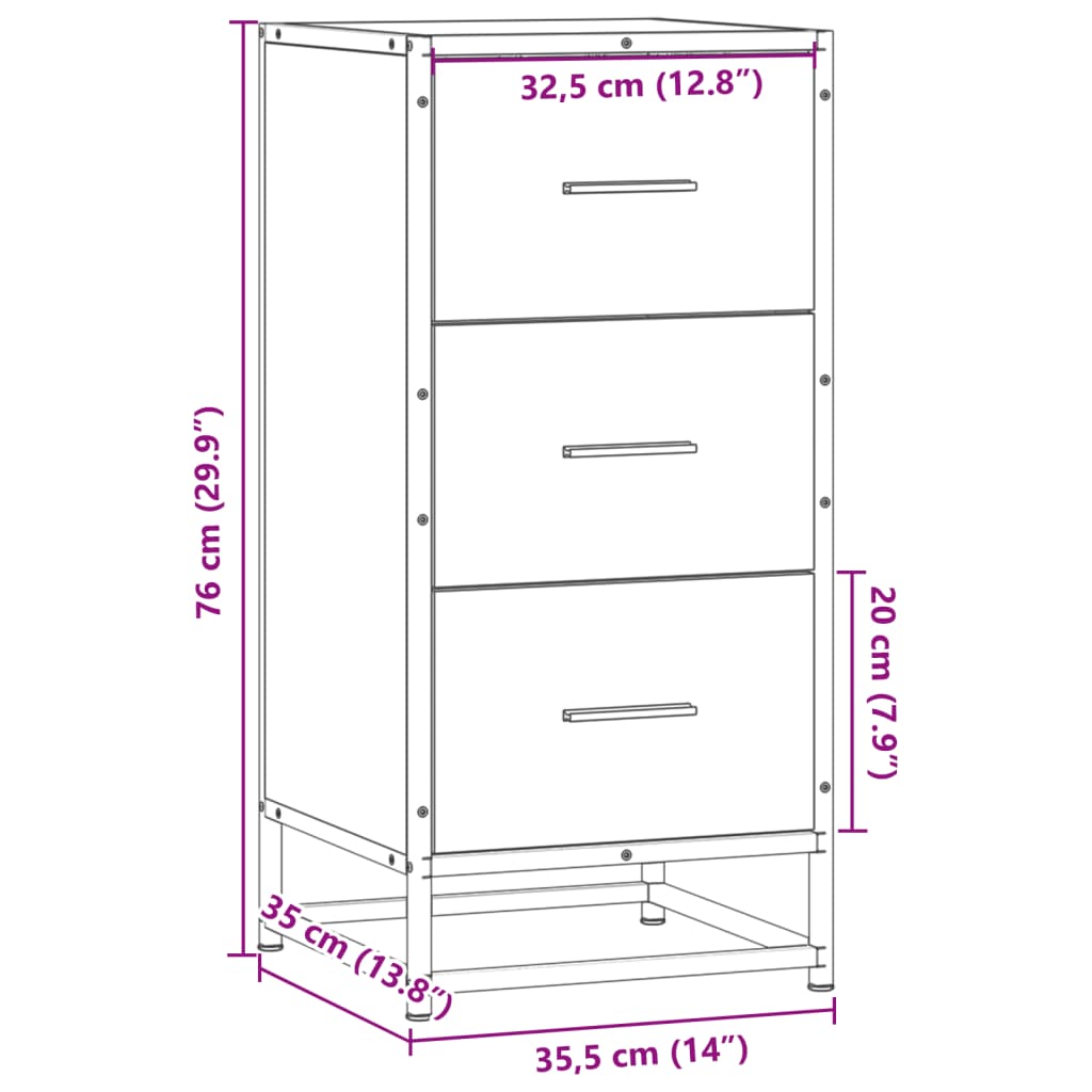 Skjenk sonoma eik 35,5x35x76 cm konstruert tre og metall