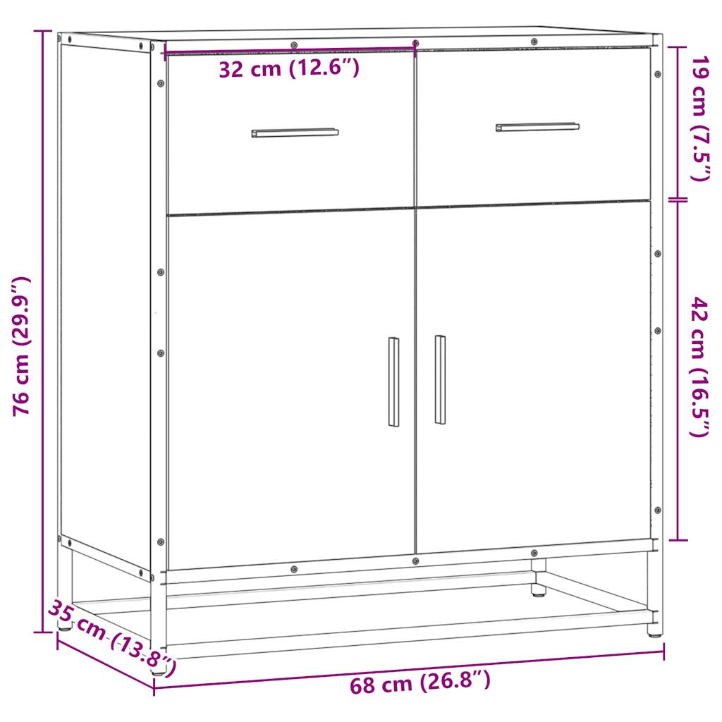 Skjenk sonoma eik 68x35x76 cm konstruert tre og metall