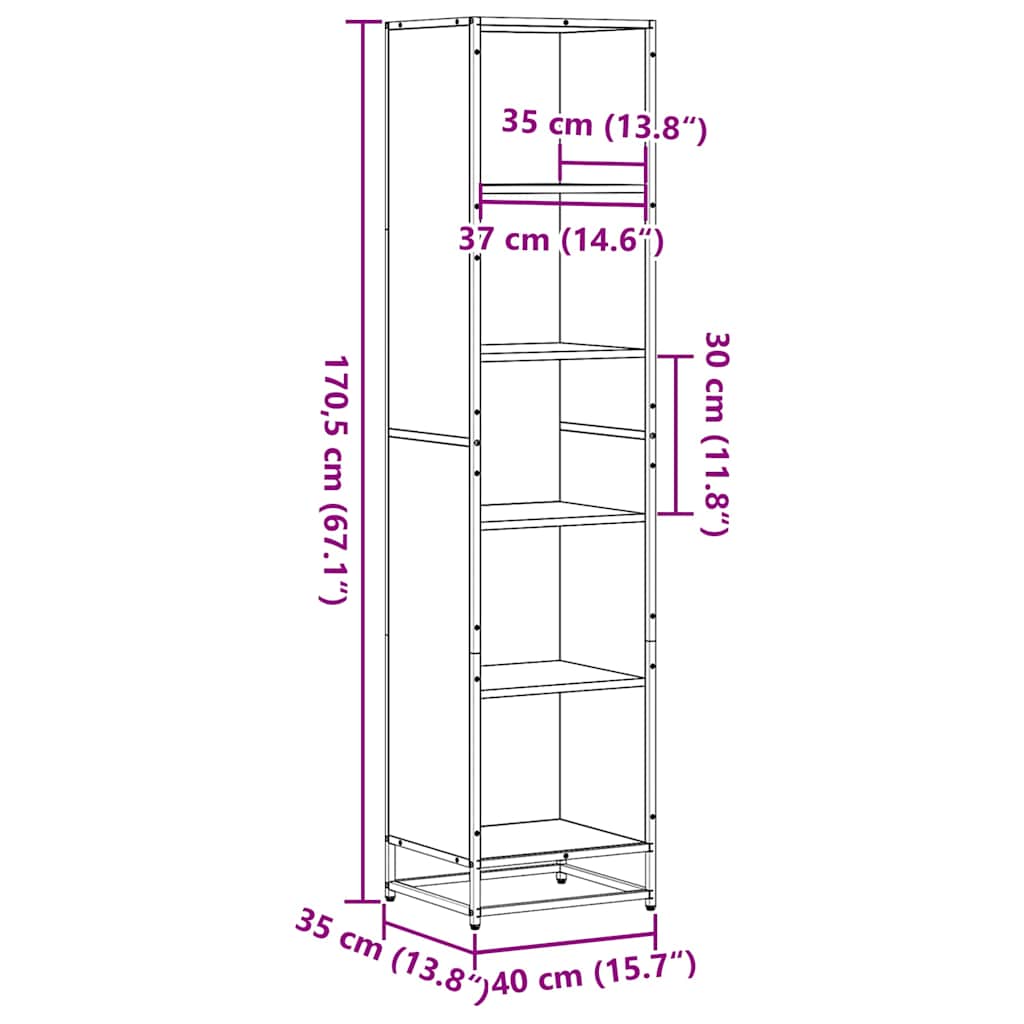 Bokhylle svart 40x35x170,5 cm konstruert tre