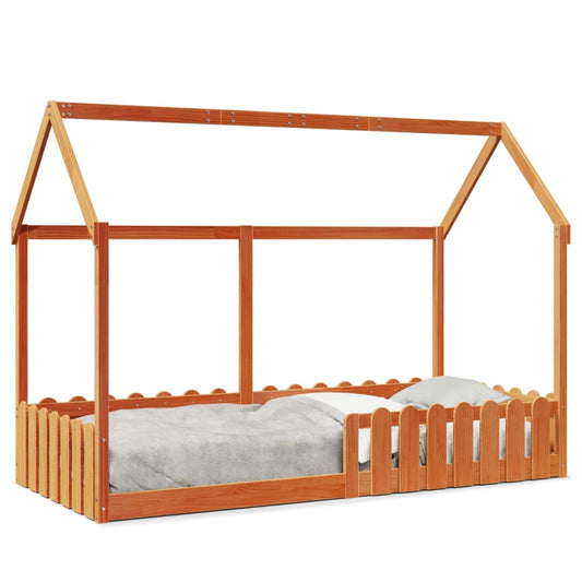 Barneseng med tak voksbrun 90x190 cm heltre furu