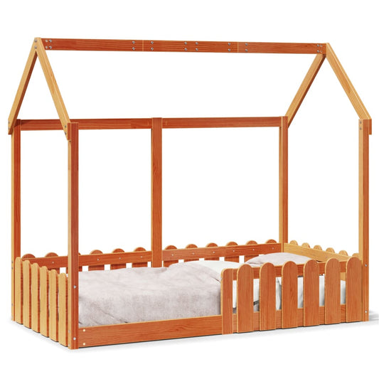 Barneseng med tak voksbrun 80x160 cm heltre furu