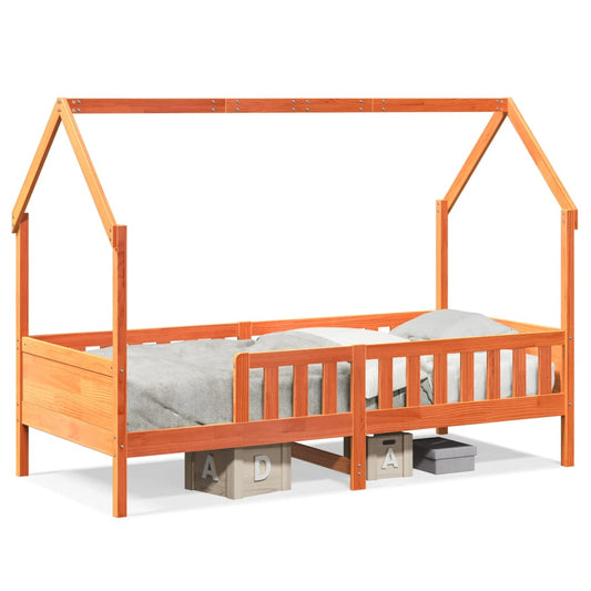Barneseng med tak voksbrun 80x200 cm heltre furu