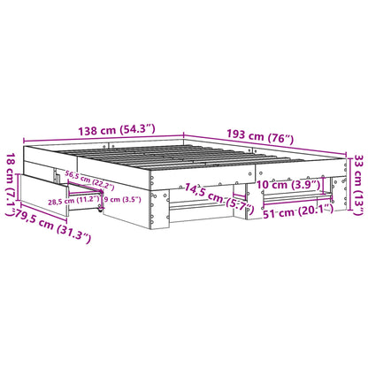 Sengeramme hvit 135x190 cm konstruert tre