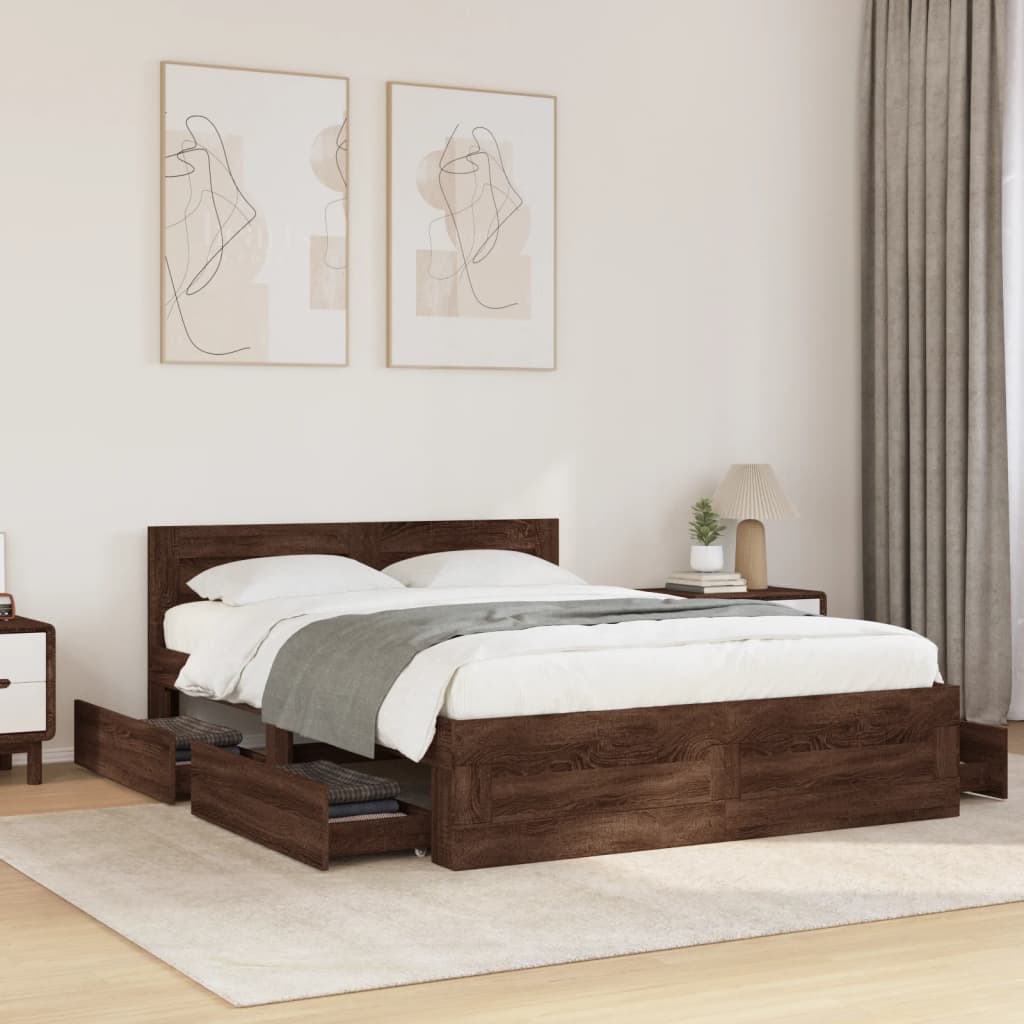 Sengeramme med hodegavl brun eik 120x200 cm konstruert tre