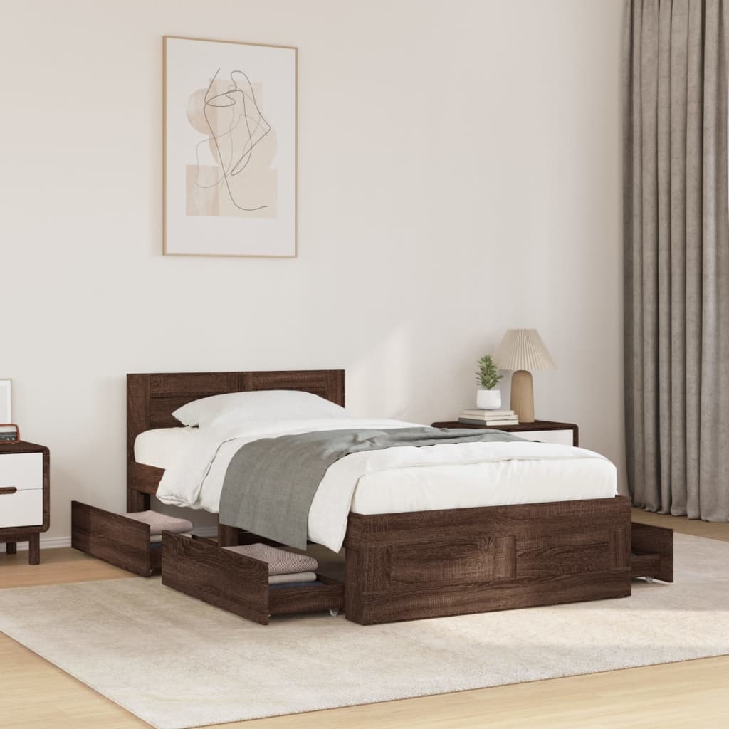 Sengeramme med hodegavl brun eik 75x190 cm konstruert tre