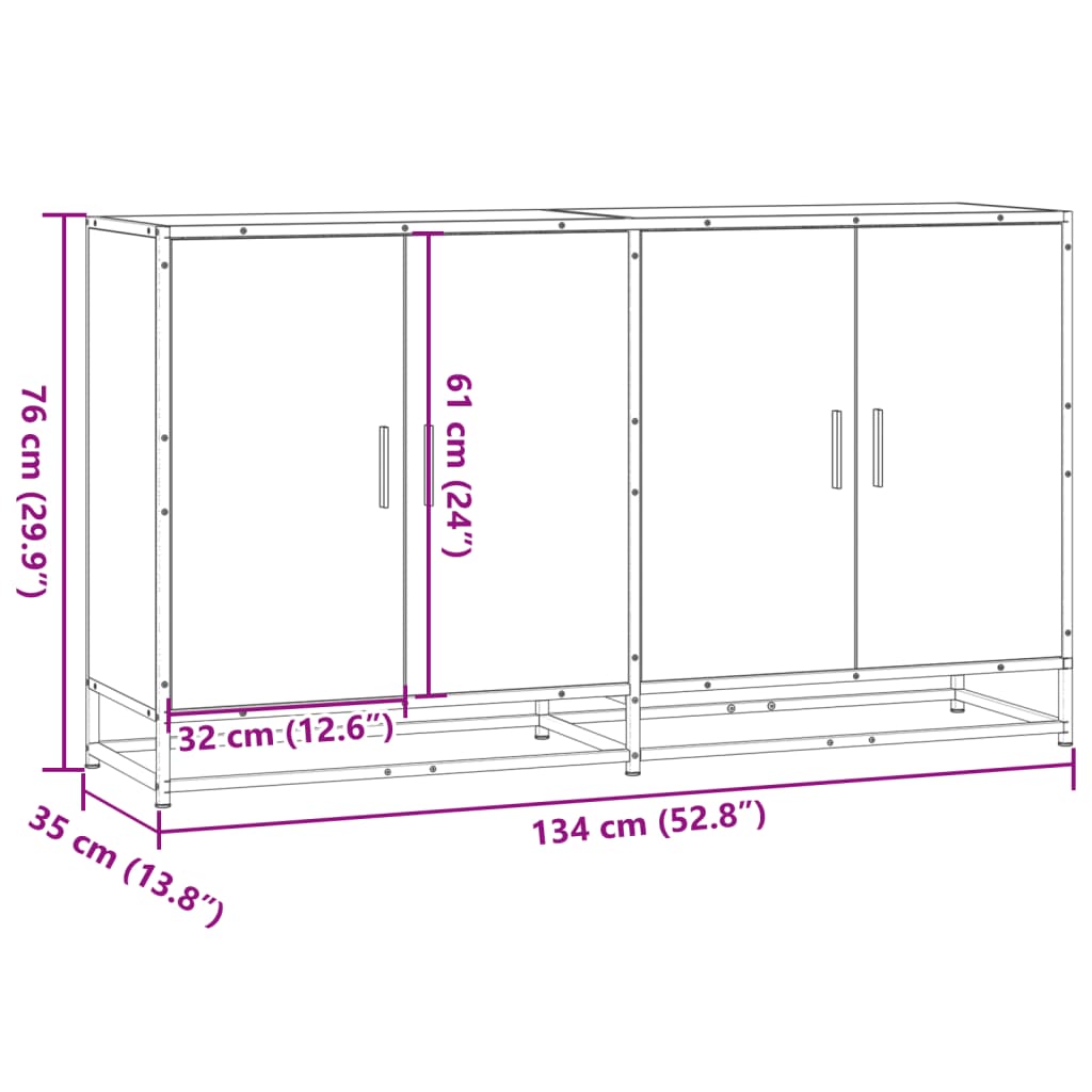 Skjenk sonoma eik 134x35x76 cm konstruert tre