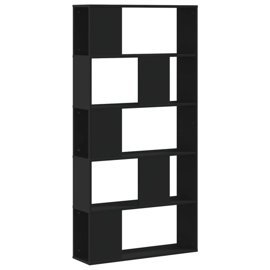 Bokhylle 5 etasjer svart 80,5x23,5x162,5 cm konstruert tre