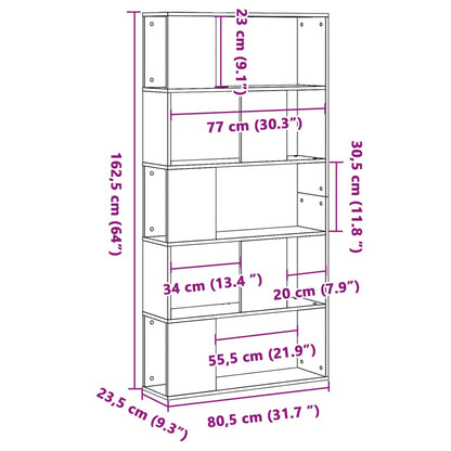 Bokhylle 5 etasjer svart 80,5x23,5x162,5 cm konstruert tre