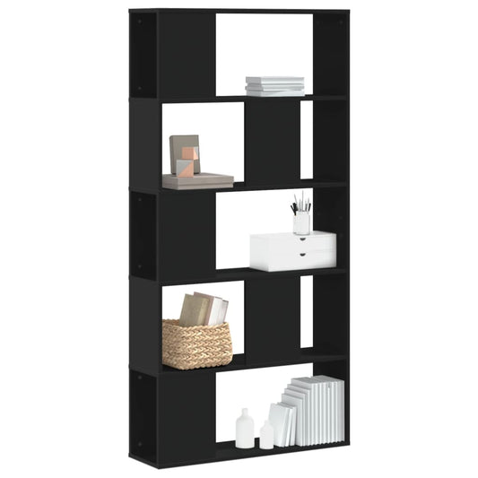 Bokhylle 5 etasjer svart 80,5x23,5x162,5 cm konstruert tre