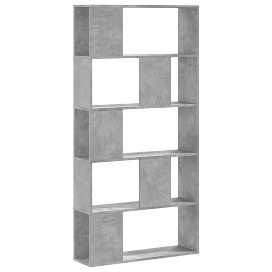 Bokhylle 5 etasjer betonggrå 80,5x23,5x162,5 cm konstruert tre