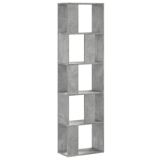 Bokhylle 5 etasjer betonggrå 45x23,5x162,5 cm konstruert tre