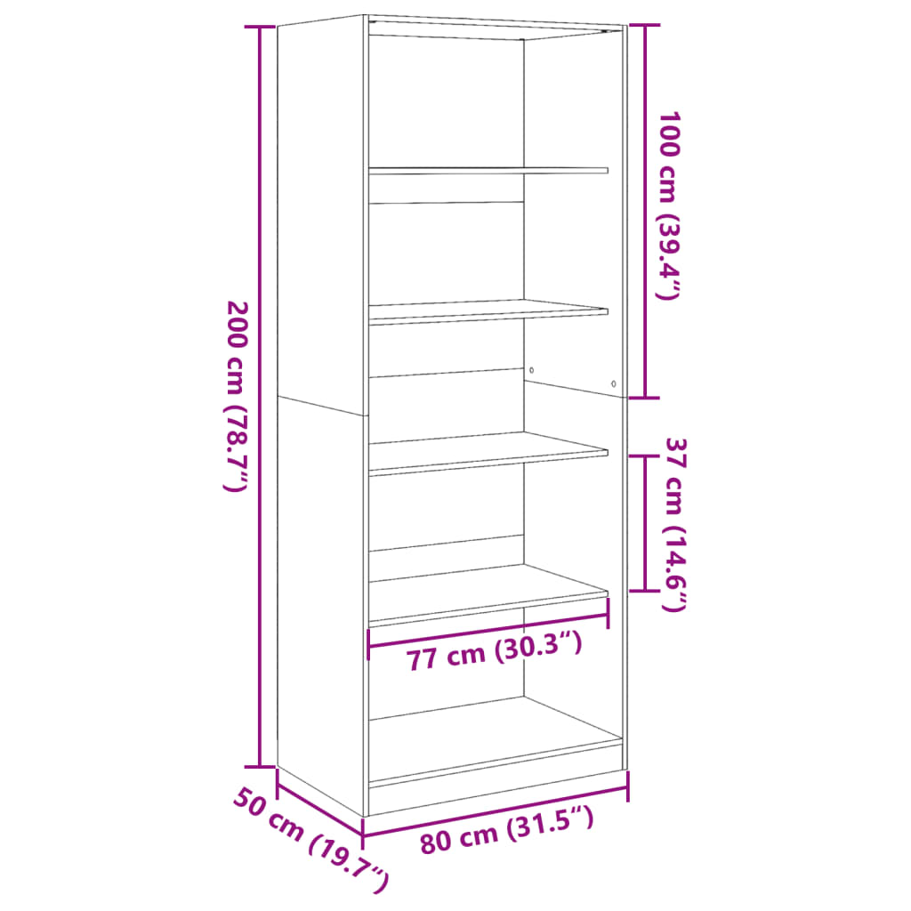 Garderobe artisan eik 80x50x200 cm konstruert tre