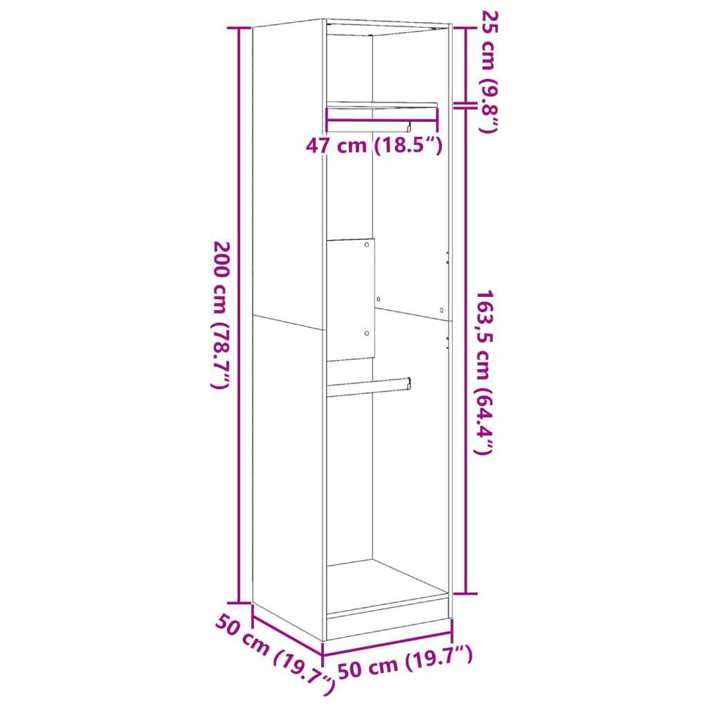 Garderobe betonggrå 50x50x200 cm sponplate