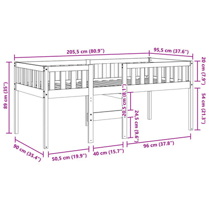Barneseng med madrass voksbrun 90x200 cm heltre furu