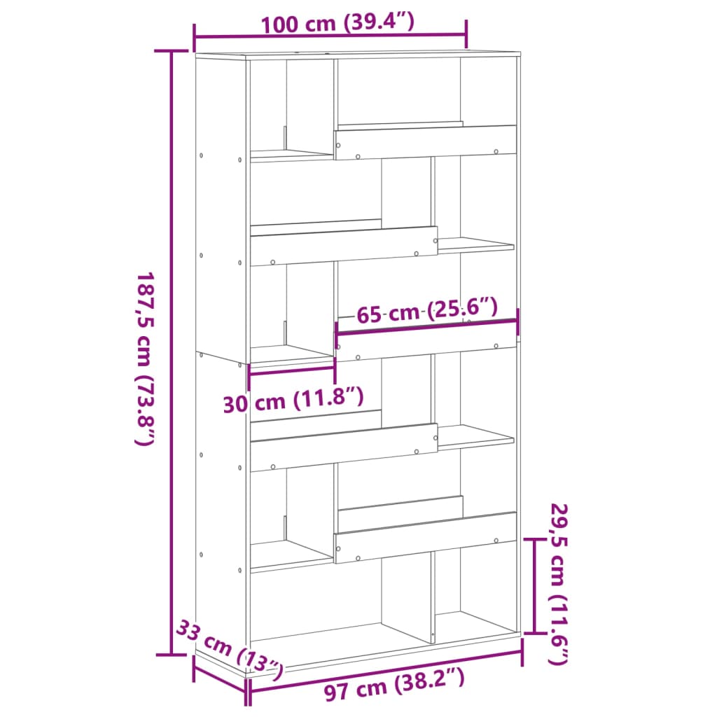 Bokhylle svart 100x33x187,5 cm konstruert tre