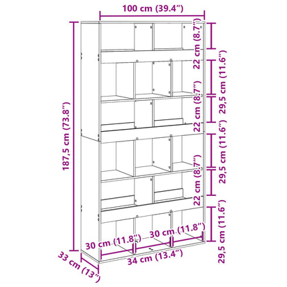 Bokhylle svart 100x33x187,5 cm konstruert tre