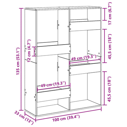 Bokhylle sonoma eik 100x33x135 cm konstruert tre