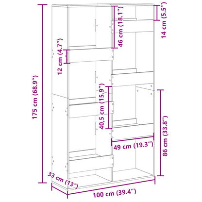 Bokhylle svart 100x33x175 cm konstruert tre