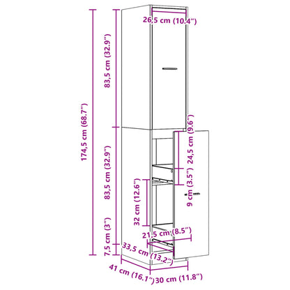 Apotekskap sonoma eik 30x41x174,5 cm konstruert tre