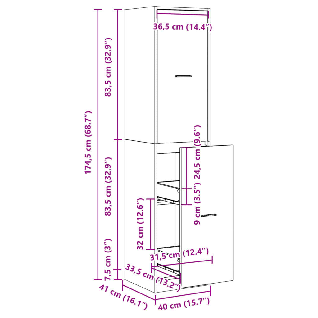 Apotekskap hvit 40x41x174,5 cm konstruert tre