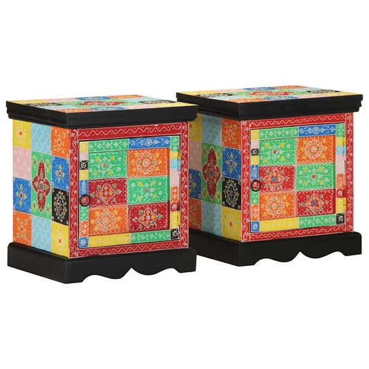 Nattbord 2 stk flerfarget 40x35x45 cm heltre mango