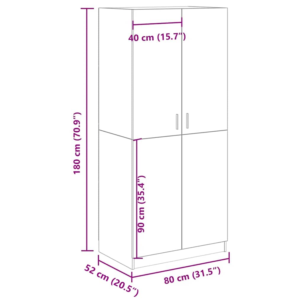 Garderobe artisan eik 80x52x180 cm konstruert tre