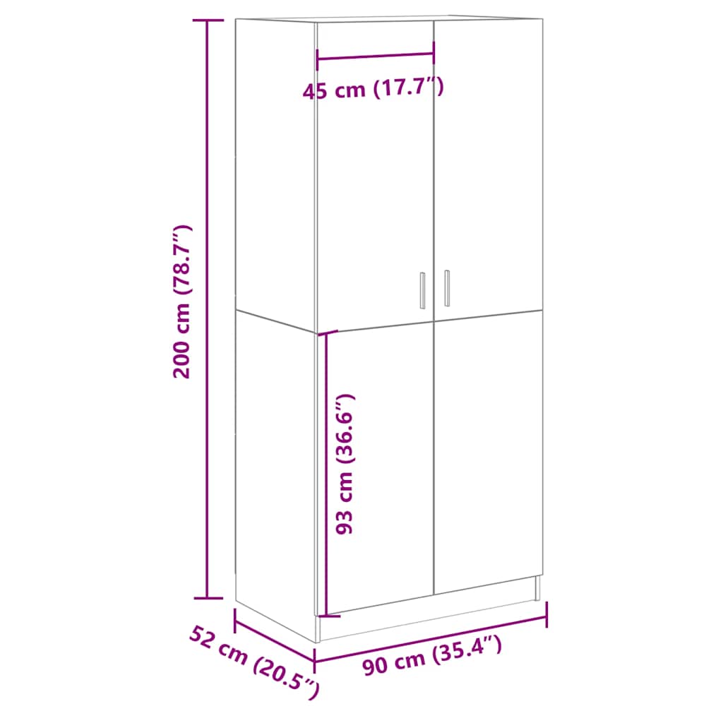 Garderobe artisan eik 90x52x200 cm konstruert tre