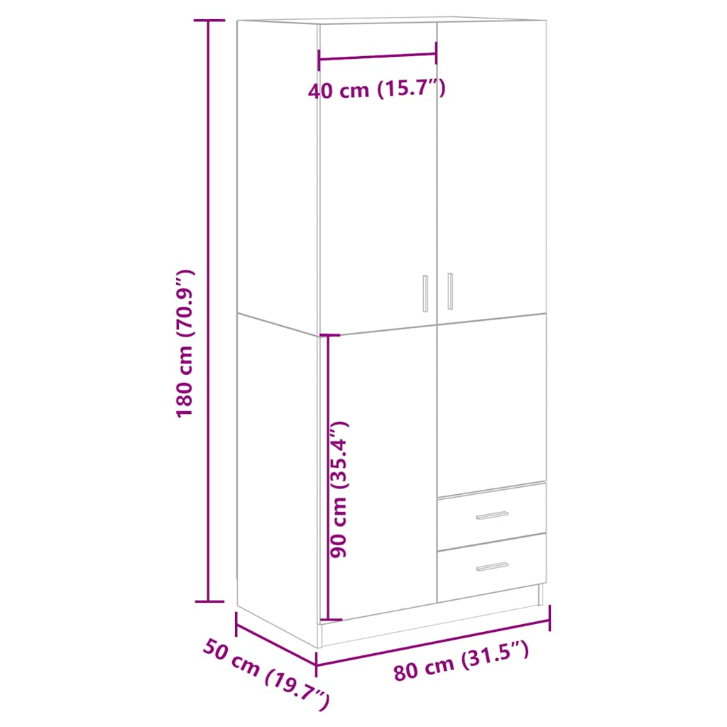 Garderobe artisan eik 80x52x180 cm konstruert tre