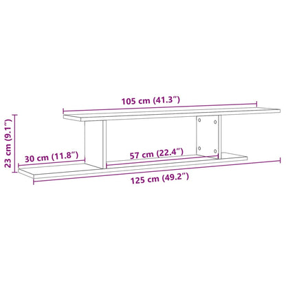 Veggmontert TV-hylle gammelt tre 125x18x23 cm konstruert tre