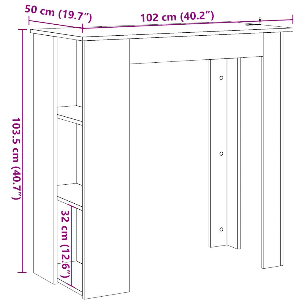 Barbord med hylle gammelt tre 102x50x103,5 cm konstruert tre