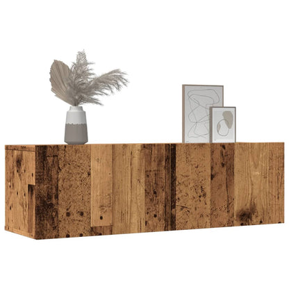 Veggmonterte TV-benker 2 stk gammelt tre 100x30x30 cm
