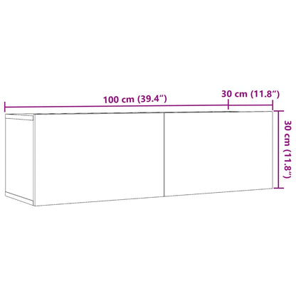 Veggmonterte TV-benker 2 stk gammelt tre 100x30x30 cm