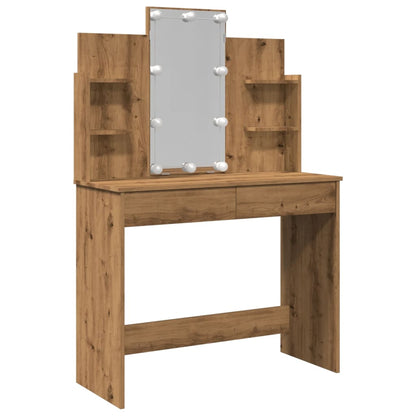 Sminkebord med LED artisan eik 96x40x142 cm